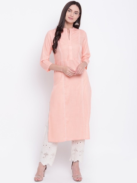 

Be Indi Women Peach-Coloured Solid Straight Kurta