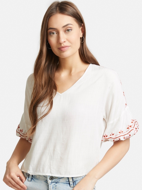

VividArtsy Women Off-White Solid Top