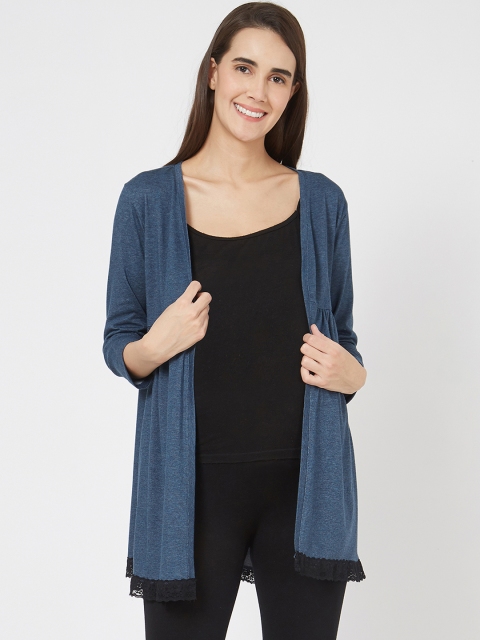 Mystere Paris Navy Blue Solid Maternity Open Front Shrug