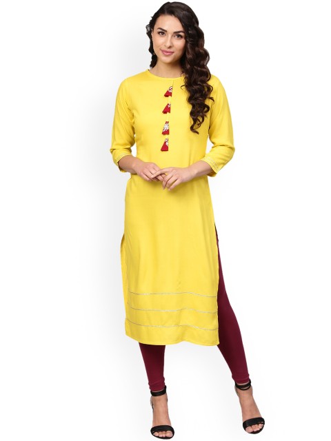 

Ahalyaa Women Yellow Solid Straight Kurta