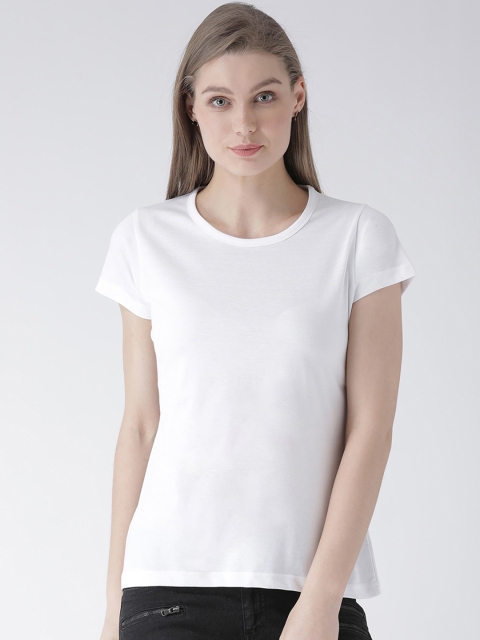 

GRIFFEL Women White Solid Round Neck T-shirt