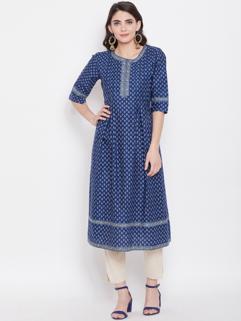 

One of a Kind Women Blue Printed Straight Kurti