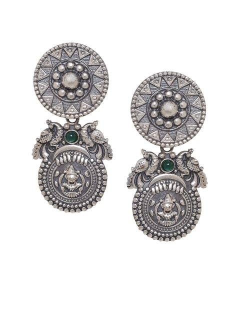 

Voylla Silver-Toned Circular Drop Earrings