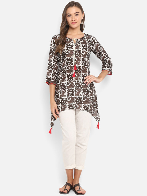 

Mytri Women Brown & Off White Printed Straight Kurti