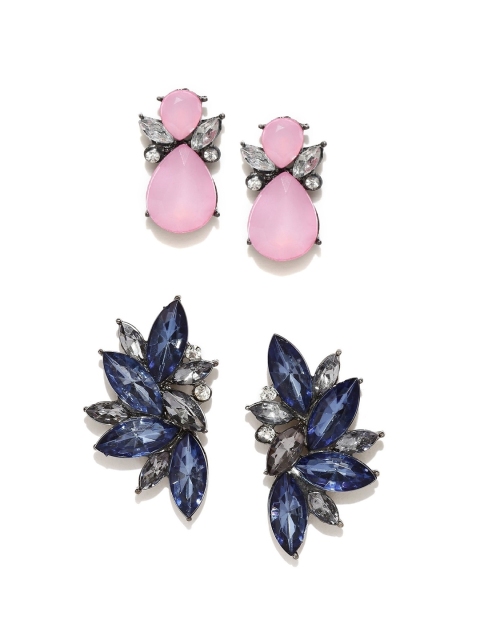 

OOMPH Silver-Toned & Black Floral Studs