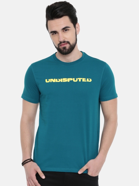

IMYOUNG Men Sea Green Printed Round Neck T-shirt