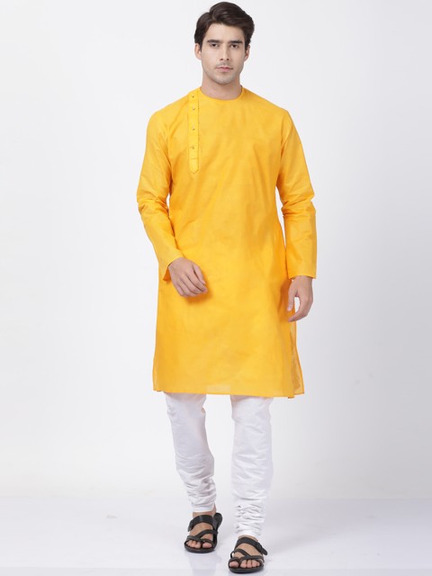 

VASTRAMAY Men Yellow & White Solid Kurta with Churidar