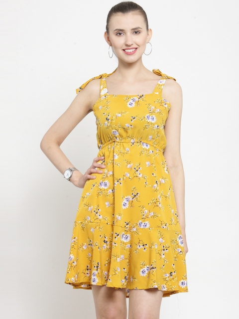 

Just Wow Women Yellow Printed Fit and Flare Dress