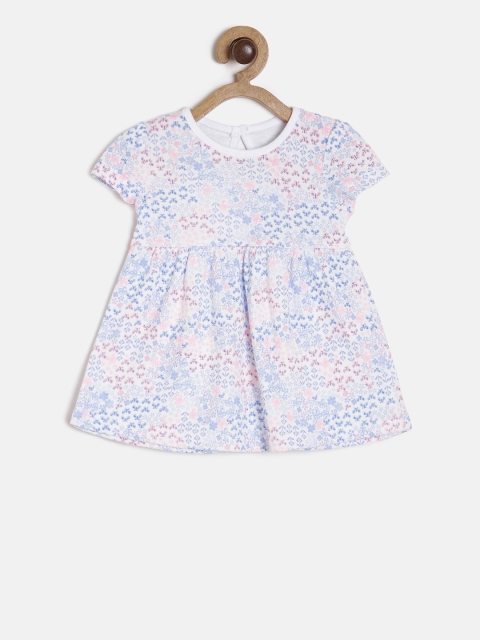 

MINI KLUB Girls White & Blue Printed A-Line Dress