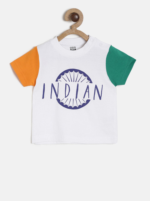 

MINI KLUB Unisex White Printed Round Neck Pure Cotton T-shirt