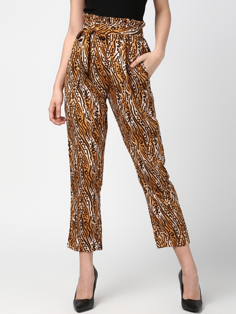 

StyleStone Women Orange & Black Tapered Fit Printed Peg Trousers