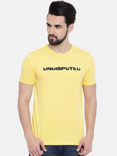 

IMYOUNG Men Yellow Printed Round Neck T-shirt
