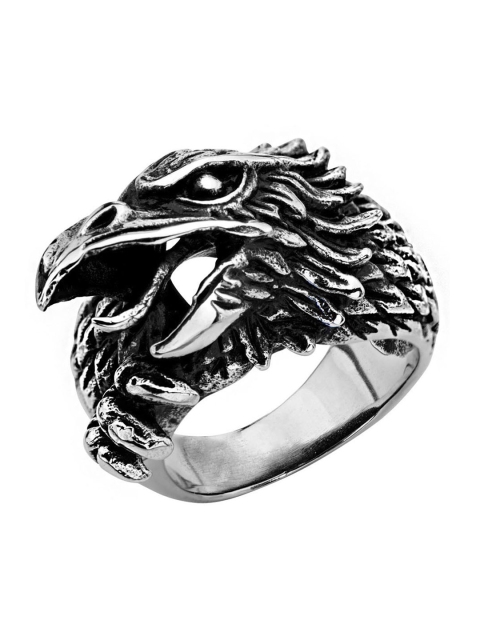 

Inox Jewelry Men Oxidised Eagle-Shaped Stainless Steel Finger Ring, Silver