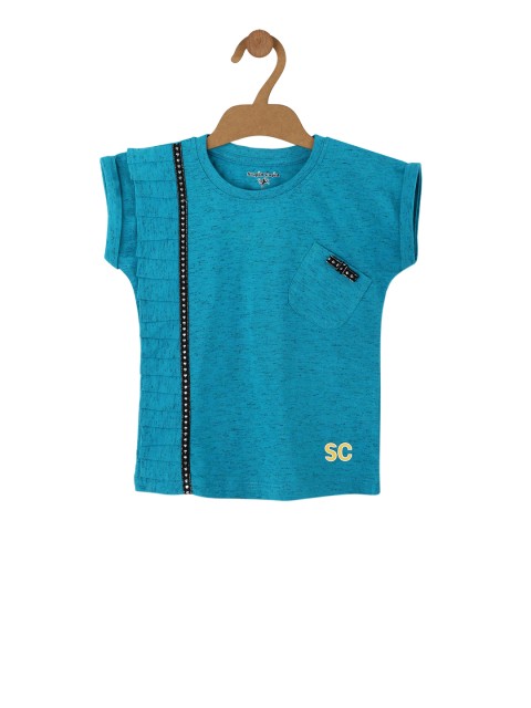 

Stupid Cupid Girls Teal Blue Solid Round Neck T-shirt