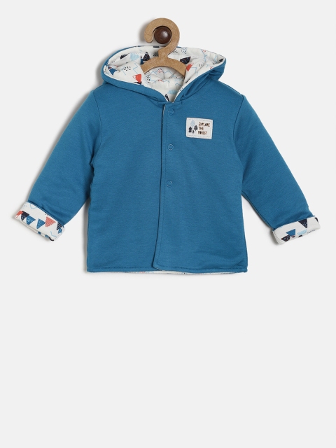 

MINI KLUB Boys Teal Blue Solid Padded Hooded Jacket