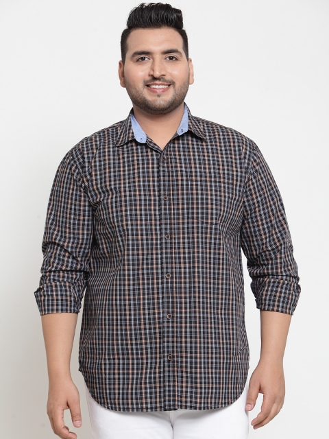 

plusS Men Black & Grey Regular Fit Checked Casual Shirt