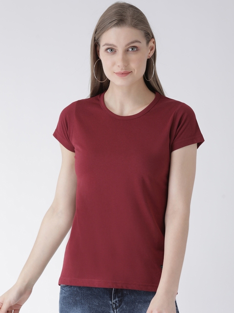 

GRIFFEL Women Maroon Solid Round Neck T-shirt
