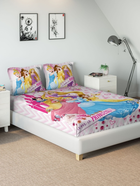 

DDecor Pink Cartoon Characters 180 TC Cotton 1 Queen Bedsheet with 2 Pillow Covers