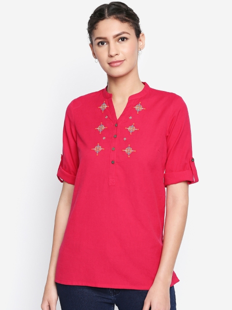 

AKKRITI BY PANTALOONS Women Pink Printed Shirt Style Top