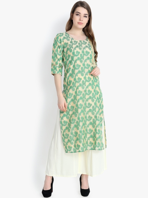

Aujjessa Women Green & Beige Printed Kurta with Palazzos