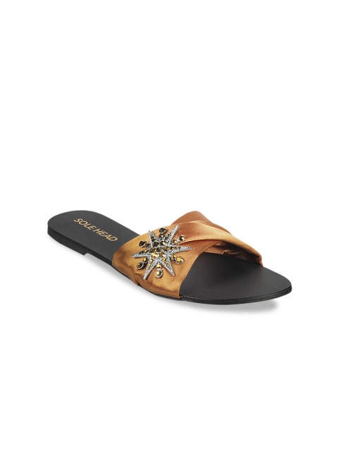 

SOLE HEAD Women Gold-Toned Embellished Open Toe Flats