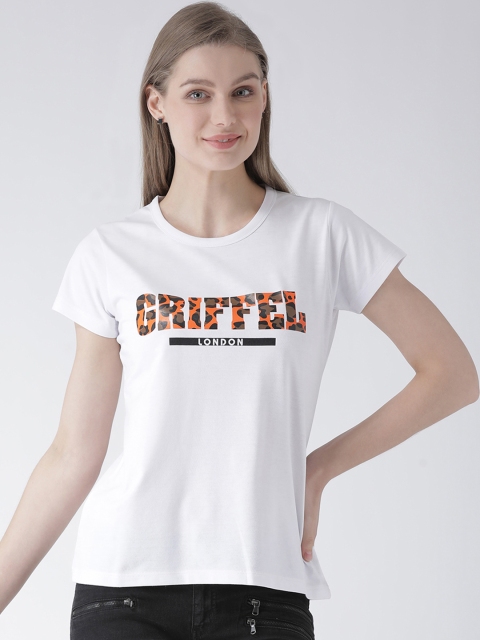 

GRIFFEL Women White Printed Round Neck T-shirt
