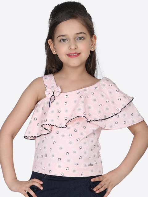 

CUTECUMBER Girls Peach-Coloured Printed Top