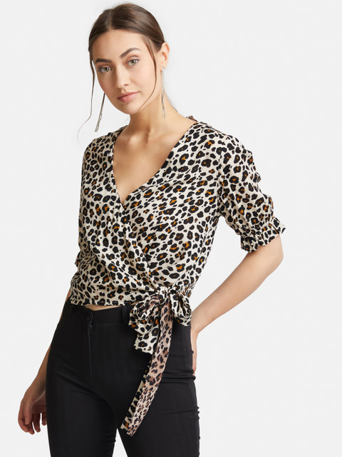 

VividArtsy Women Beige Printed Wrap Top