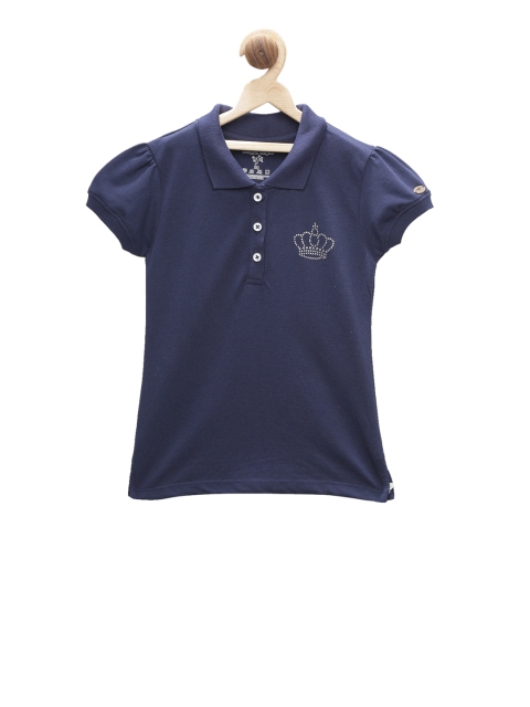

Stupid Cupid Girls Navy Blue Solid Shirt Style Top