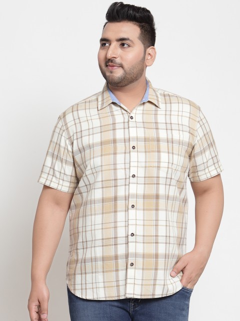 

plusS Men Cream-Coloured & Off-White Regular Fit Checked Casual Shirt