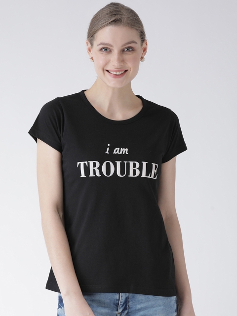 

GRIFFEL Women Black Printed Round Neck T-shirt