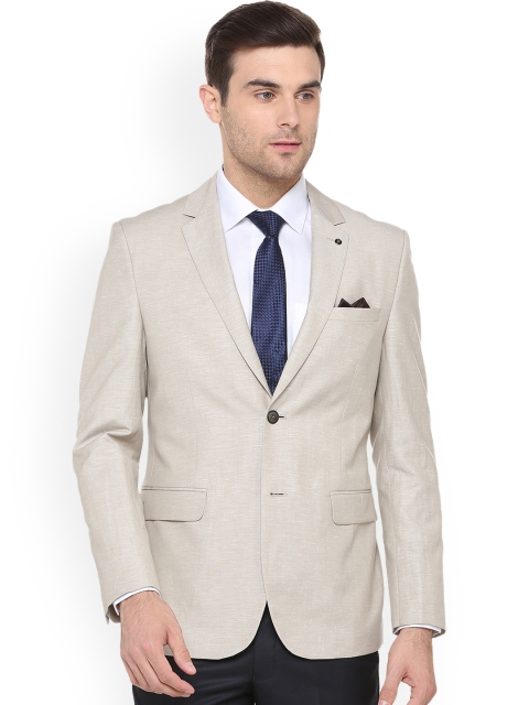 

Van Heusen Men Beige Self-Design Slim-Fit Single-Breasted Blazer