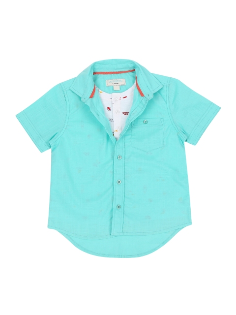 

Pantaloons Junior Boys Turquoise Blue Regular Fit Self Design Casual Shirt