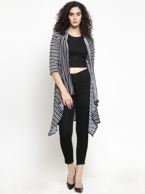 

Clora Creation Black & Navy Blue Striped Open Front Shrug