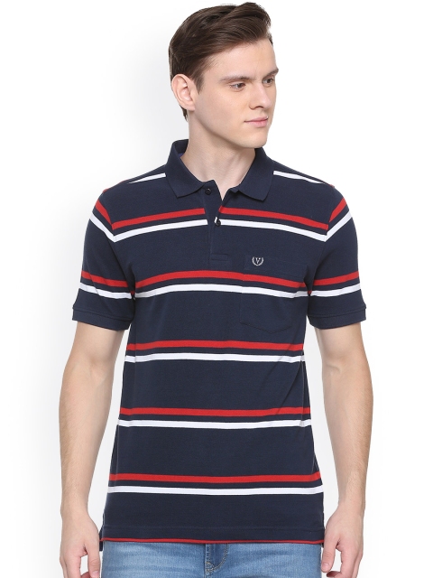 

Van Heusen Sport Men Navy Blue Striped Polo Collar T-shirt