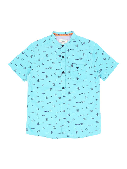 

Pantaloons Junior Boys Blue Regular Fit Printed Casual Shirt