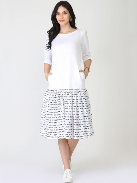 

Abhishti Women White Printed A-Line Dress