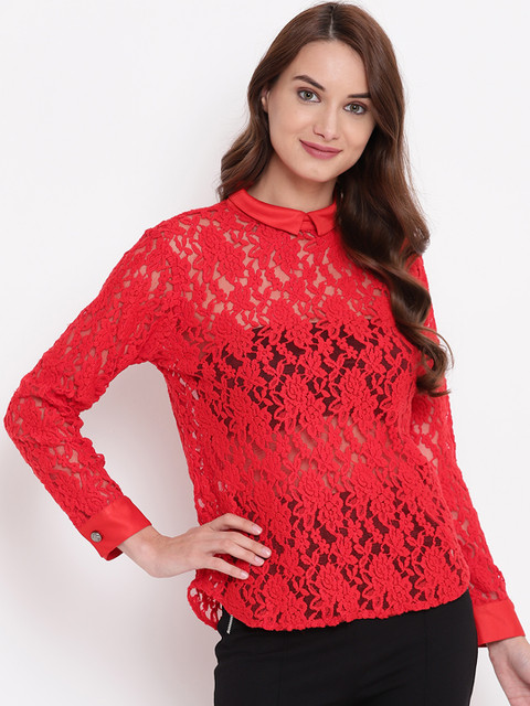 

Texco Women Red Self Design Shirt Style Top