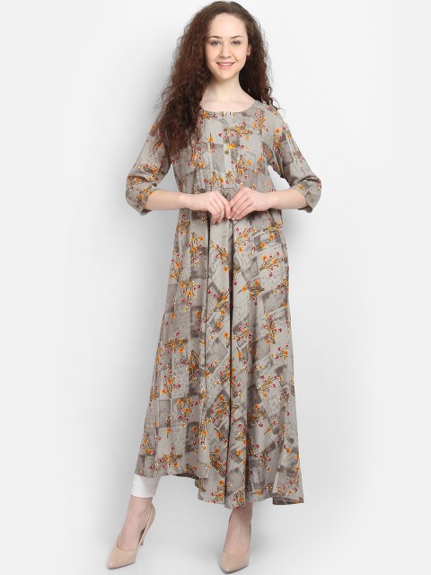 

La Bele Women Grey Floral Printed A-Line Kurta