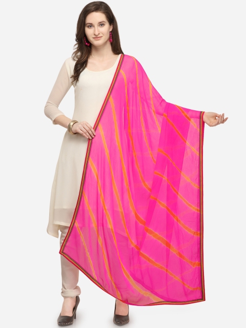 

Satrani Pink & Orange Striped Dupatta