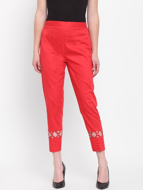 

RIVI Women Red Regular Fit Solid Cigarette Trousers