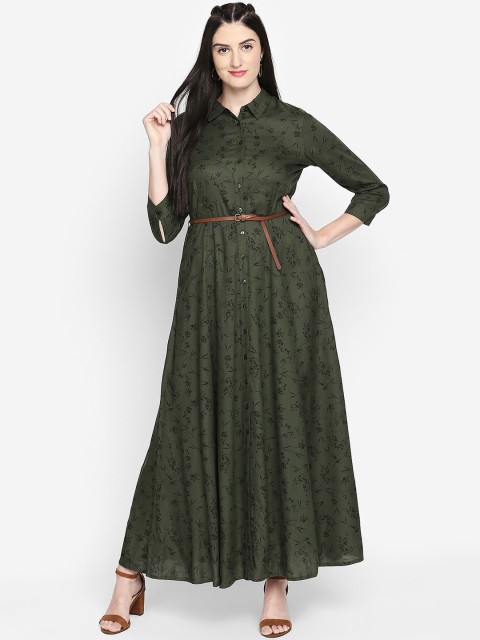 

Honey by Pantaloons Women Olive Green Printed Maxi Dress