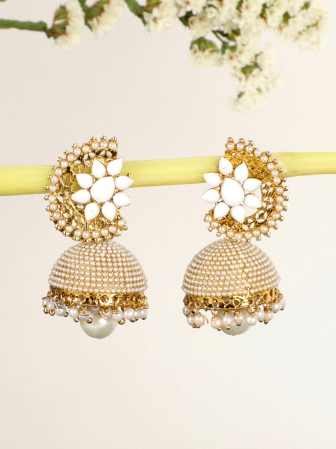 

Crunchy Fashion White & Gold-Toned Dome Shaped Jhumkas