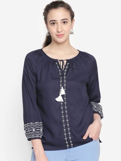 

AKKRITI BY PANTALOONS Women Navy Blue Solid Top