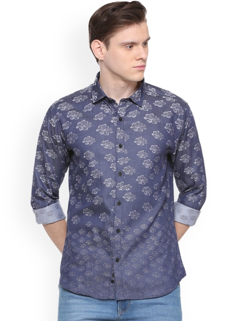 

V Dot Men Blue Slim Fit Printed Casual Shirt
