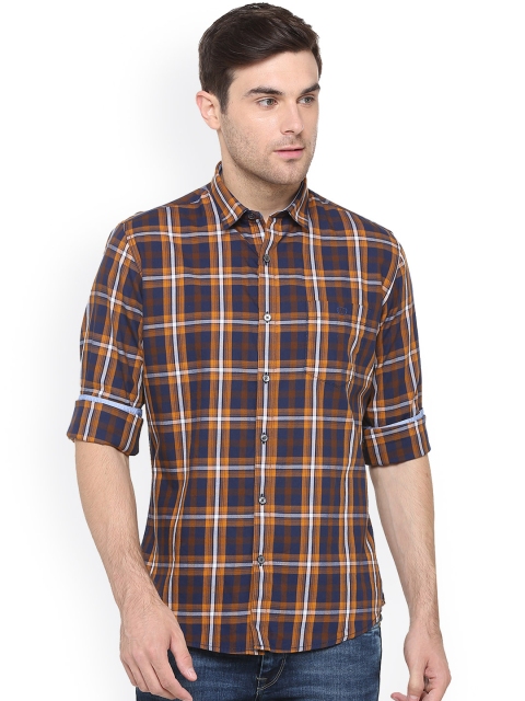 

Van Heusen Sport Men Navy Blue & Orange Slim Fit Checked Casual Shirt