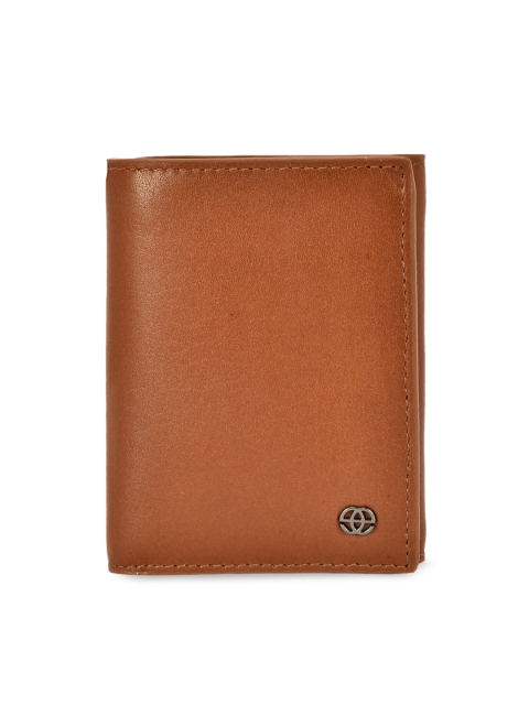 Eske Men Tan Brown Solid Three Fold Leather Wallet
