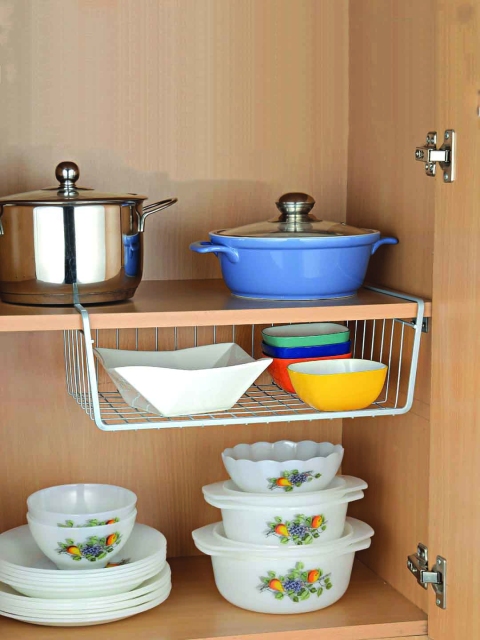 

JVS Grey Set of 3 Solid Metal Undershelf Basket
