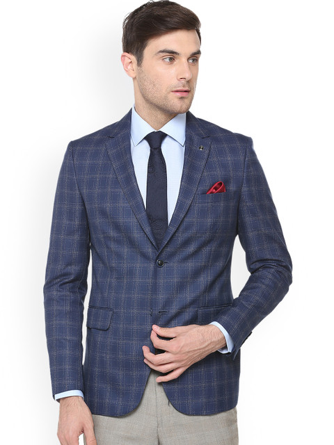 

Van Heusen Men Blue Checked Slim-Fit Single-Breasted Blazer
