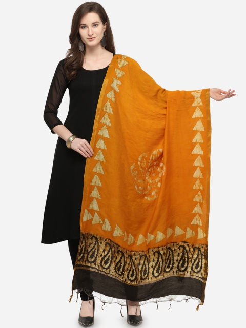 

Satrani Yellow & Black Printed Dupatta